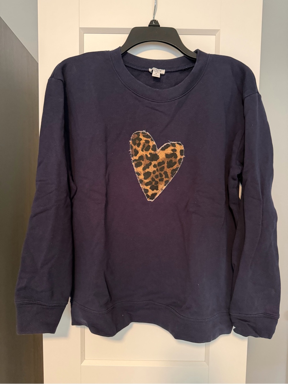 Jcrew Factory Navy Sweatshirt with Leopard Heart Applique